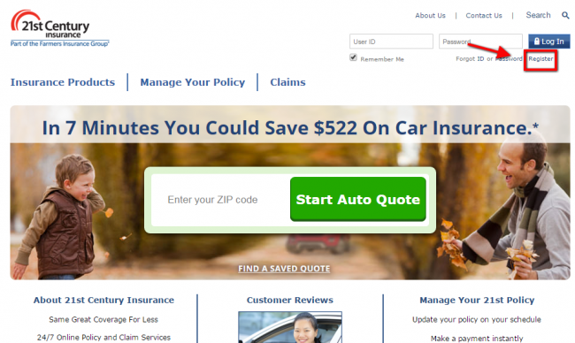 21st Century Auto Insurance Enroll - Step 1