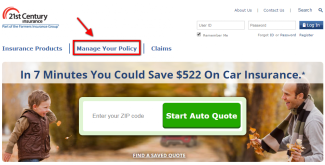 21st Century Auto Insurance Non Login Payment - Step 1