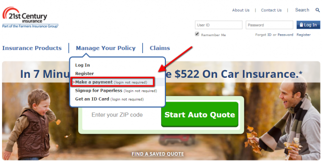 21st Century Auto Insurance Non Login Payment - Step 2