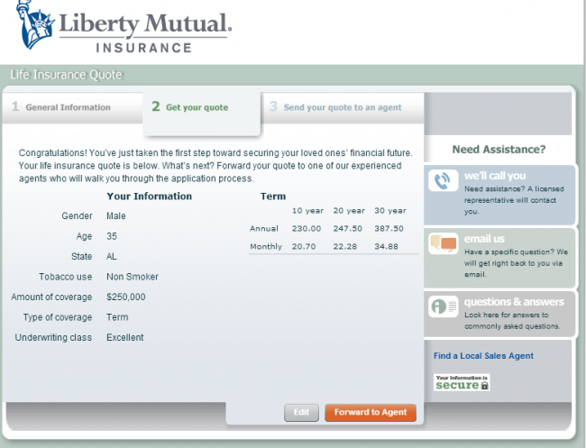Free Liberty Mutual Life Insurance Quote - Step 3