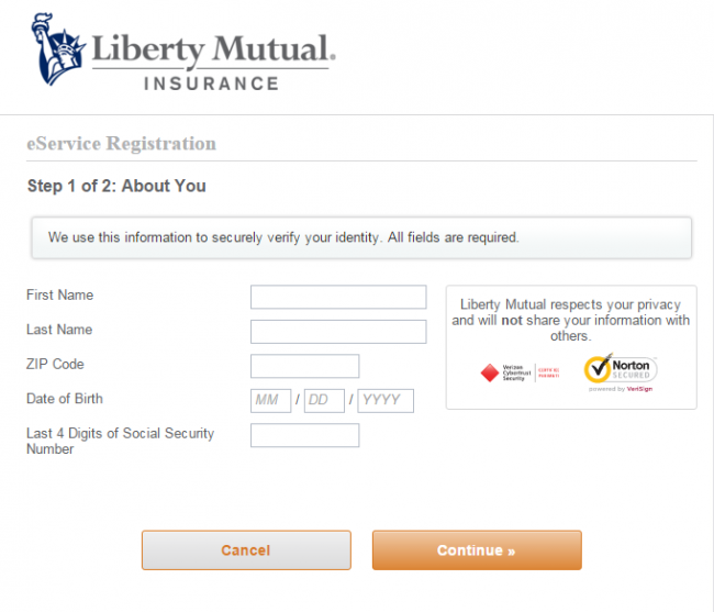 Liberty Mutual Auto Insurance Enroll - Step 2