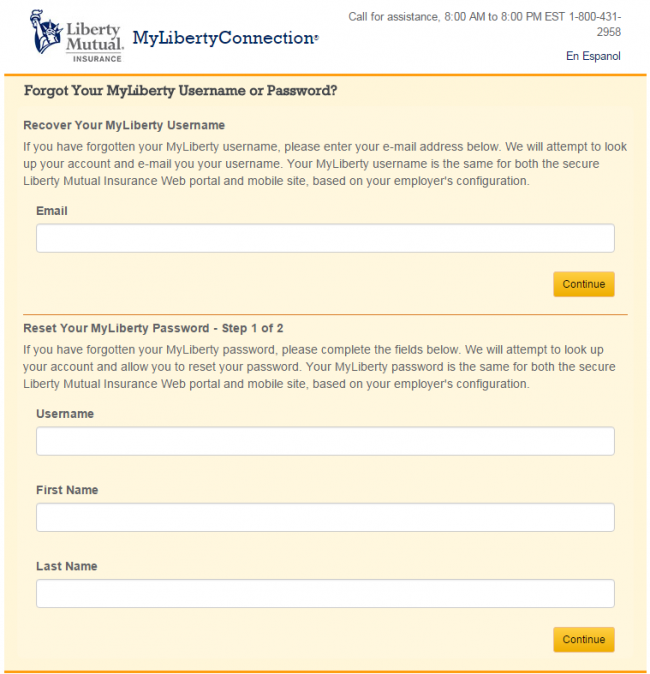 Liberty Mutual Health Insurance Login - Recover Username and Password