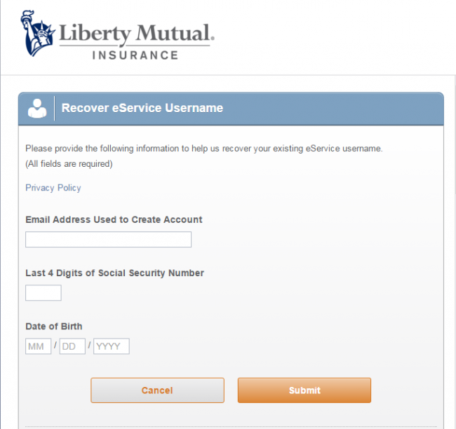 Liberty Mutual Life Insurance Login - Forgot Username