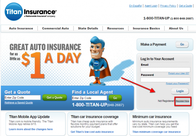 titan auto insurance enroll - step 1