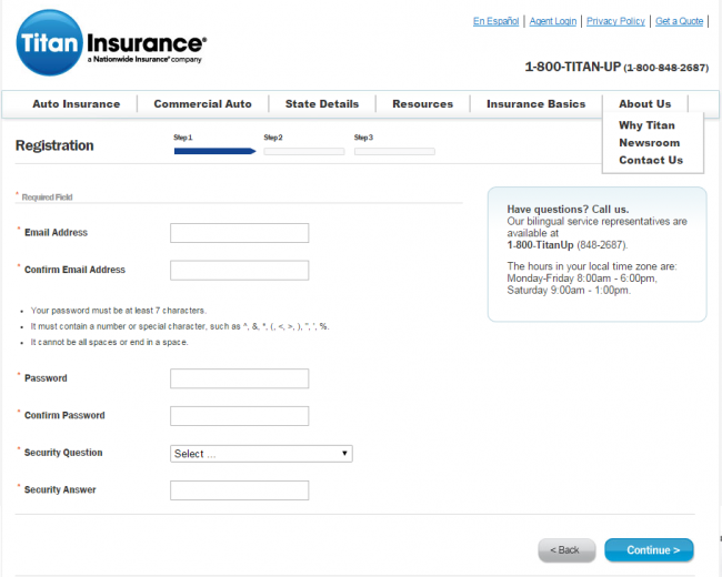 titan auto insurance enroll - step 2