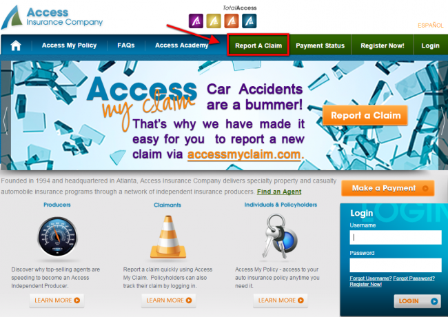 Access Auto Insurance Claim - Step 1