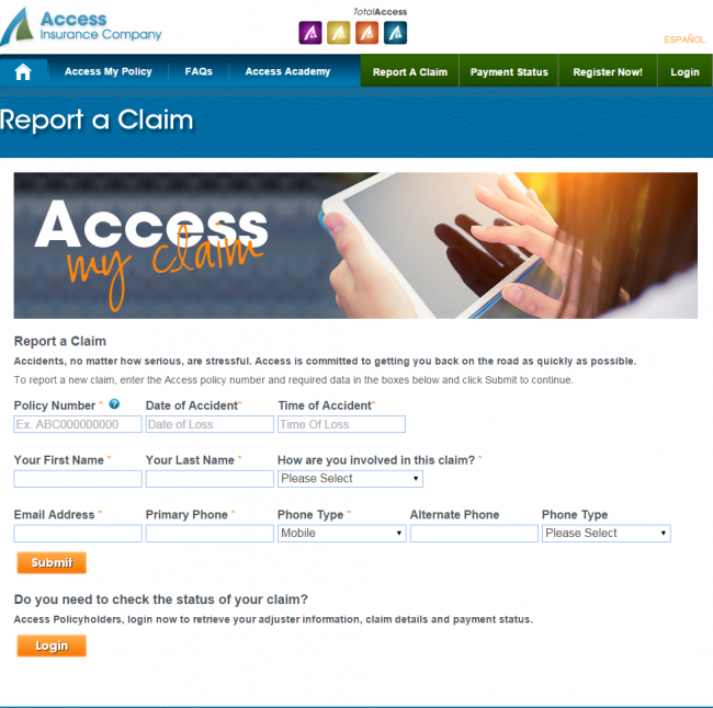 Access Auto Insurance Claim - Step 2