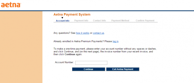 Aetna Health Insurance Non Login Payment - Step 2