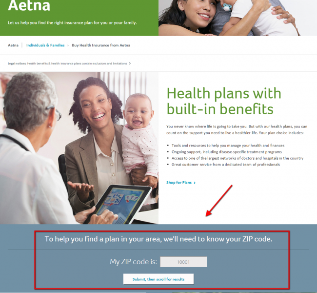 Aetna Health Insurance Quote - Step 1