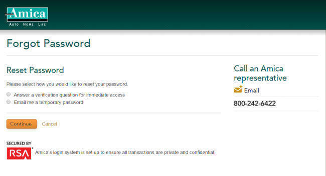 Amica Auto Insurance Forgot Password