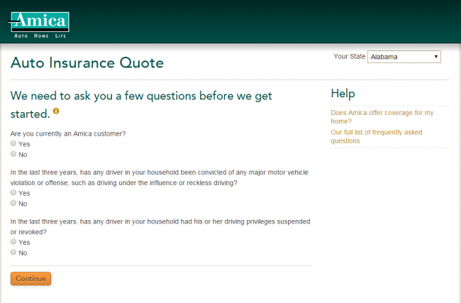 Amica Auto Insurance Quote - Step 2