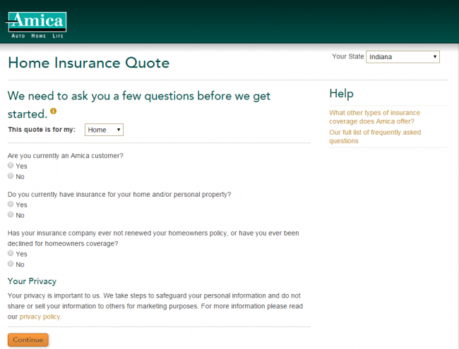 Amica Home Insurance Quote - Step 2