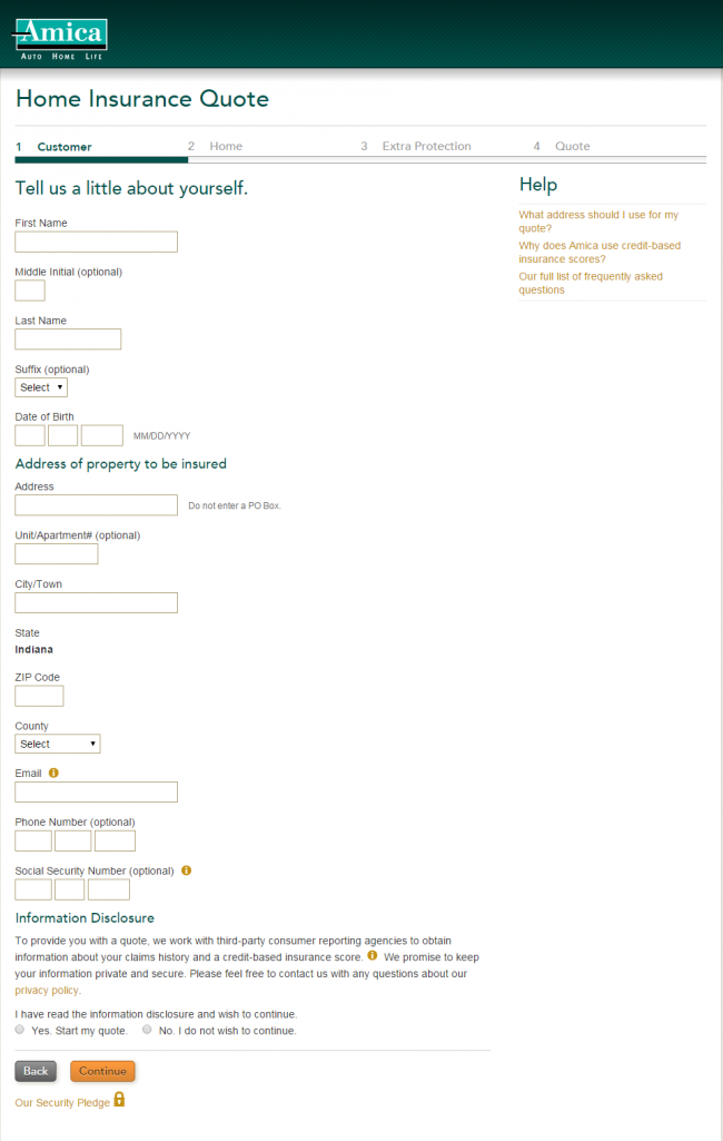 Amica Home Insurance Quote - Step 3