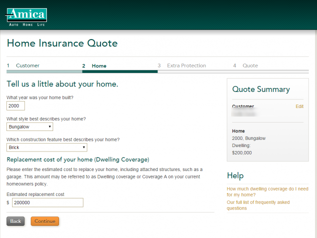 Amica Home Insurance Quote - Step 4