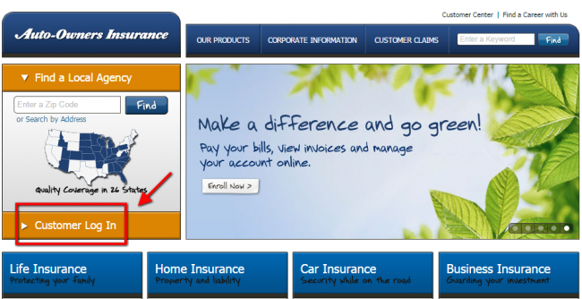 Auto Owners Auto Insurance Login - Step 1