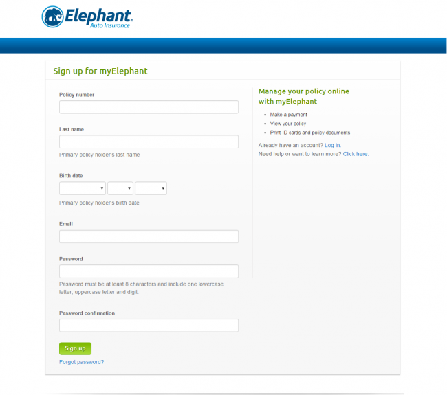 Elephant Auto Insurance Enroll - Step 2