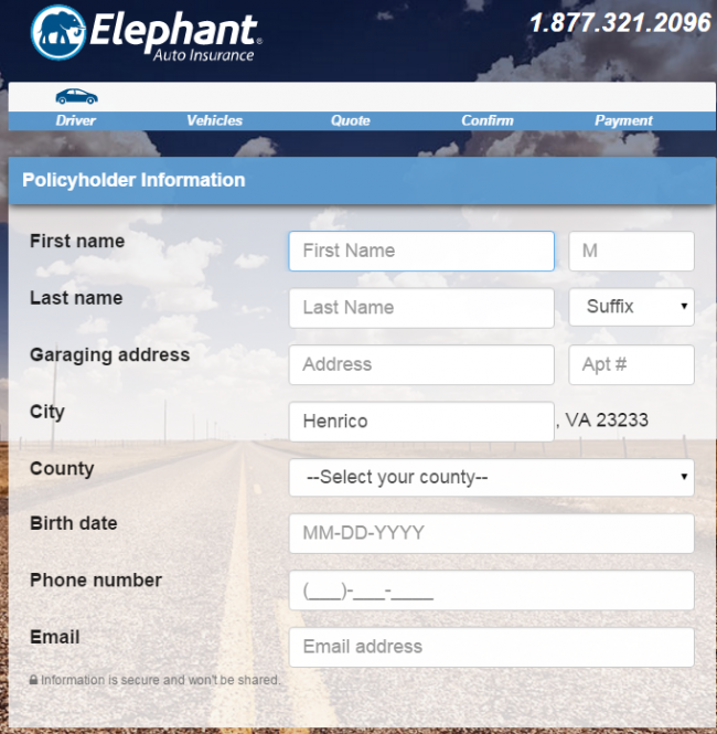 Elephant Auto Insurance Quote - Step 3