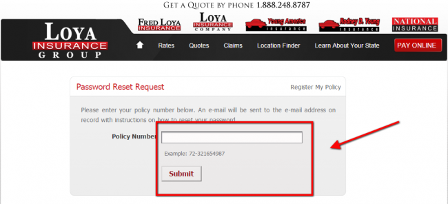 Fred Loya Auto Insurance Password Recovery