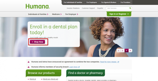 Humana Dental Insurance Quote - Step 1