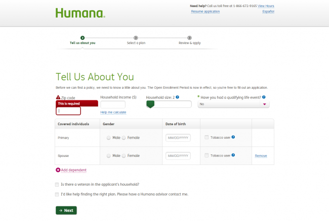 Humana Dental Insurance Quote - Step 2