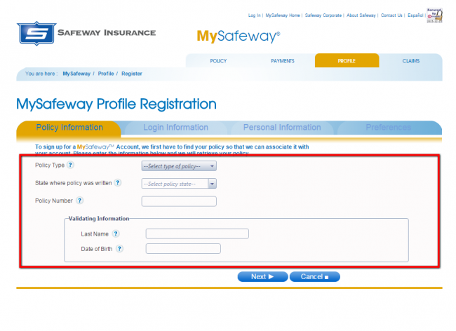 Safeway Auto Insurance Enroll - Step 2