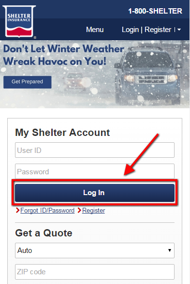 Shelter Auto Insurance Mobile Login - Step 2