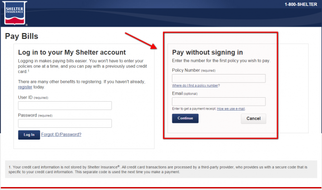 Shelter Auto Insurance Non-Login Payment - Step 2