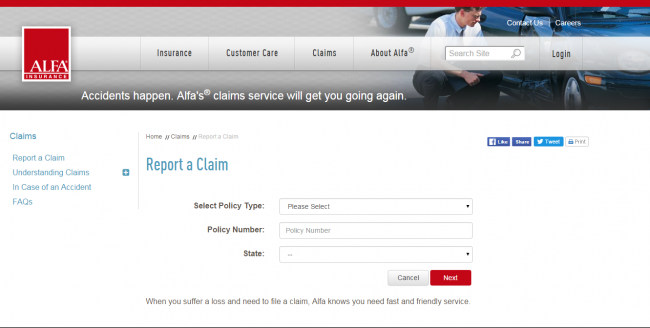 Alfa auto insurance claim - step 2