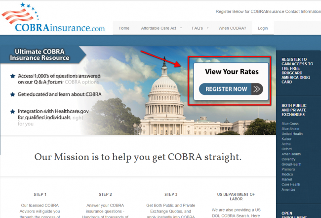 Cobra Insurance Quote - Step 1