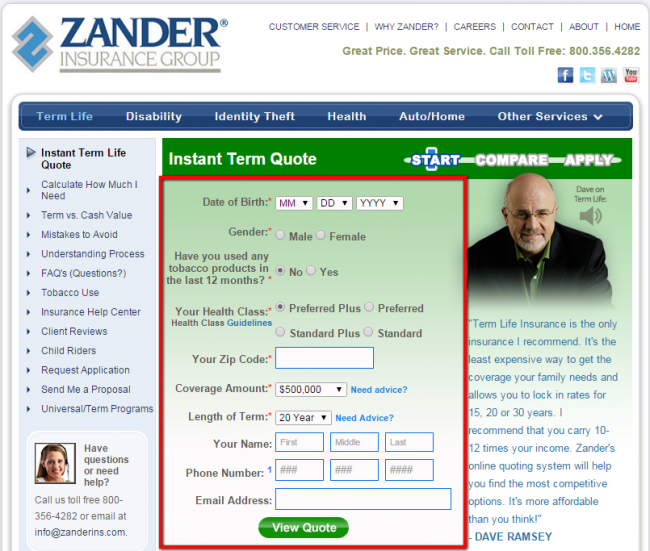Zander Life Insurance Quote - Step 2