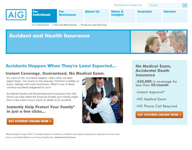 AIG health insurance quote - step 1