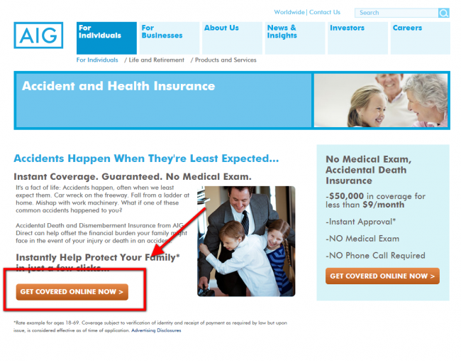 AIG health insurance quote - step 2