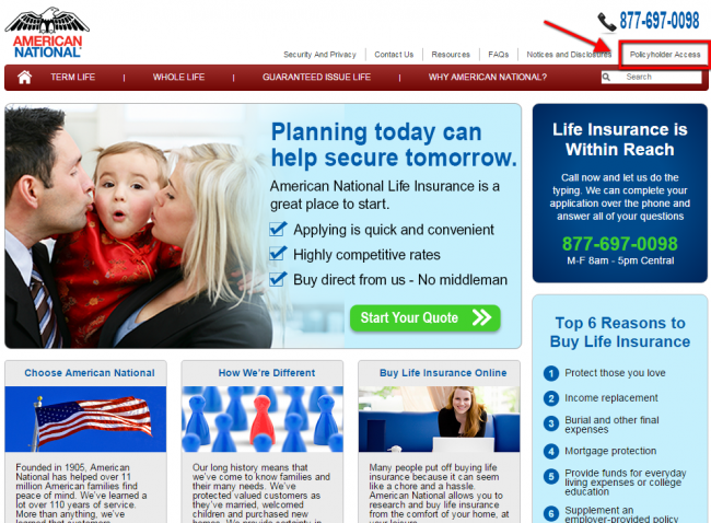 American National Life Insurance Enroll - Step 1