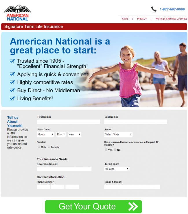 American National Life Insurance Quote - Step 2