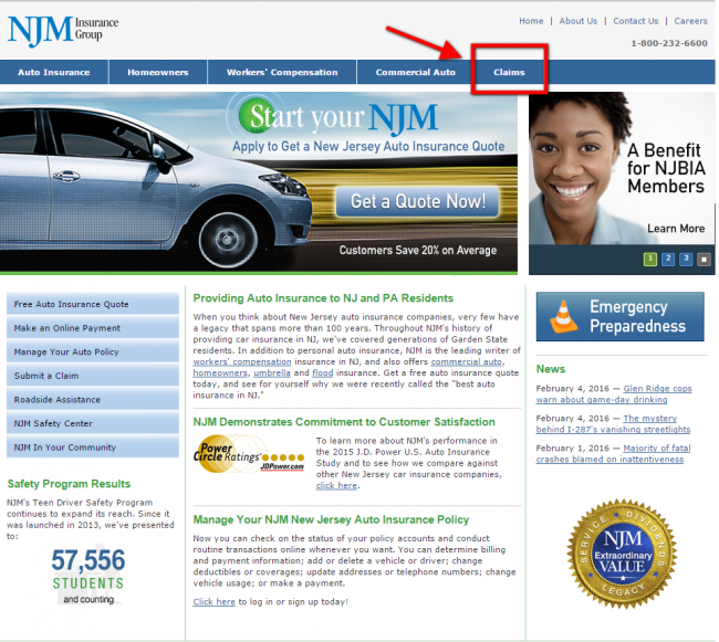 NJM auto insurance claims - step 1