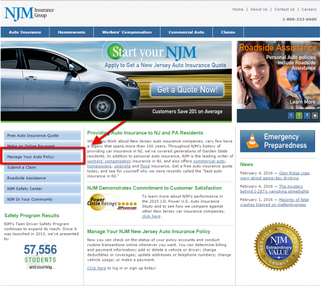 NJM auto insurance login - step 1