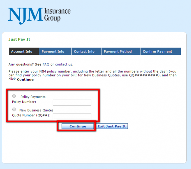 NJM auto insurance non login payments - step 2