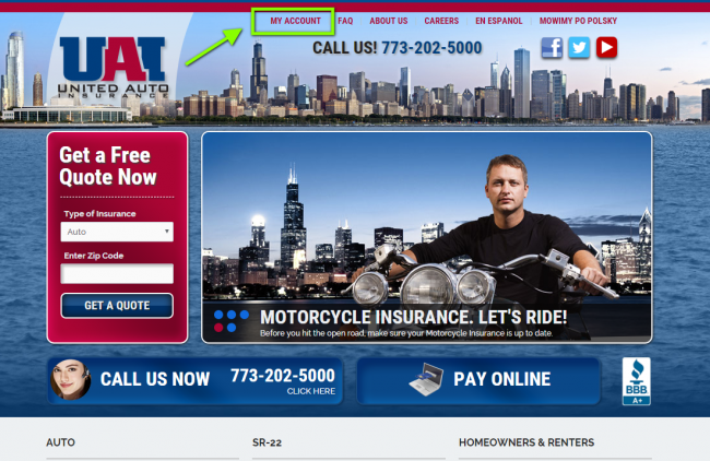 United Auto Insurance Motorcycle Insurance Enroll - Step 1