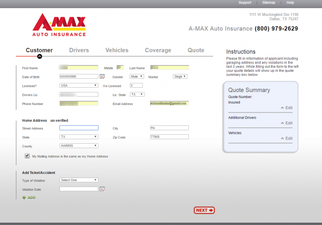 Amax auto insurance quote - step 6