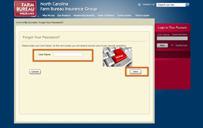 NCFBINS auto insurance forgot password