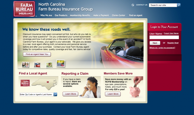 NCFBINS auto insurance login - step 1