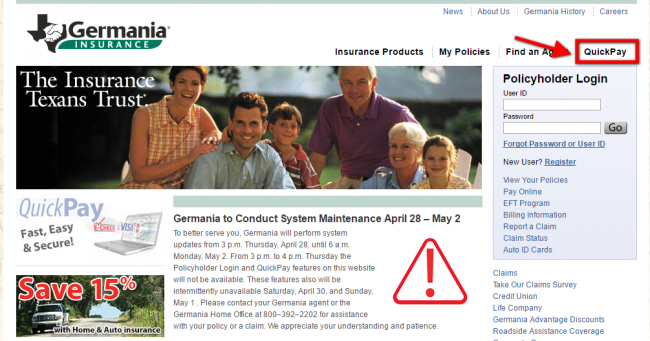germania auto insurace payment - step 1