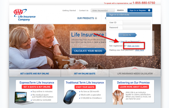AAA Life Insurance enroll - step 1