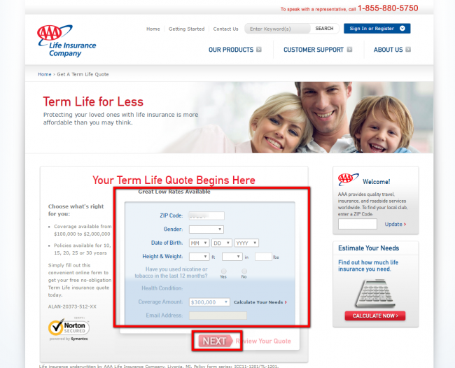 AAA Life Insurance quote - step 3