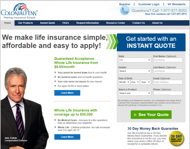 Colonial Penn Life Insurance Quote - step 1