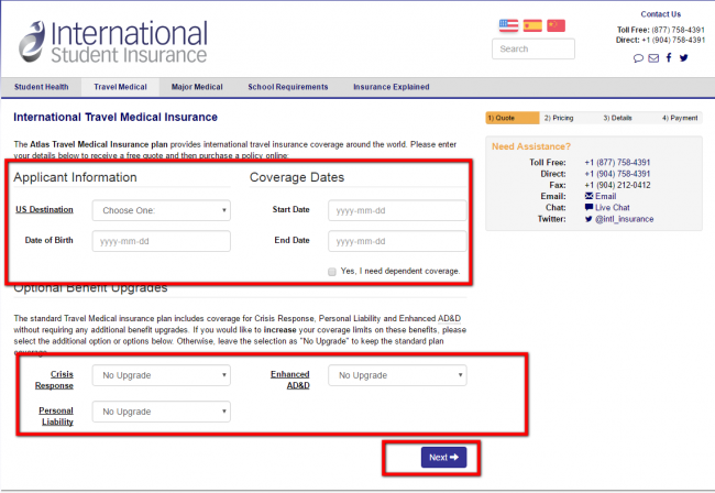 International Travel Medical Insurance Quote - Step 3