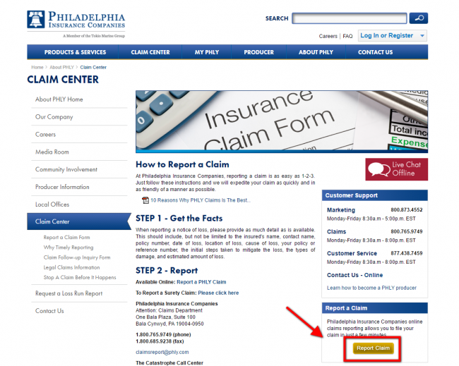 Philadelphia Insurance Companies auto  claims - step 2