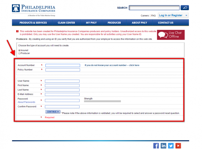 Philadelphia Insurance Companies auto enroll - step 3
