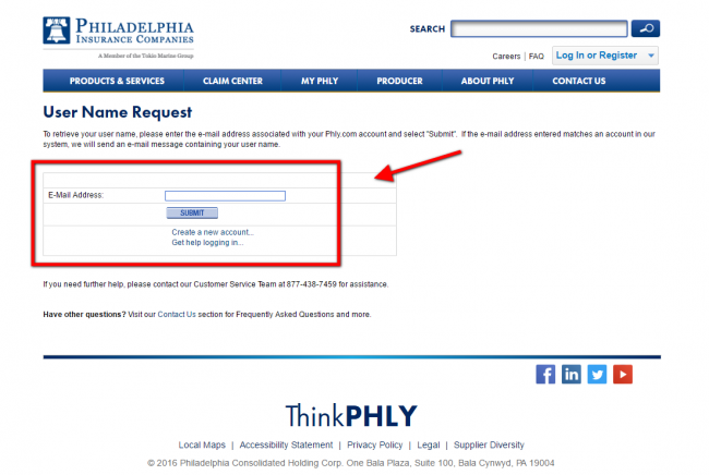 Philadelphia Insurance Companies auto forgot username
