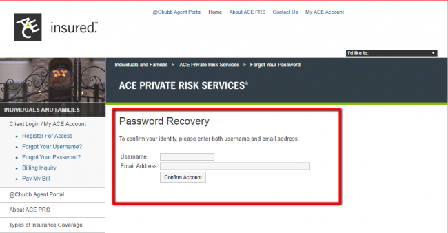 ace auto insurance forgot password